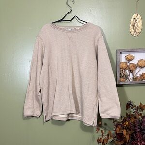 Orvis Beige Tan Sweater long sleeve shirt with leather elbow detail size XL
